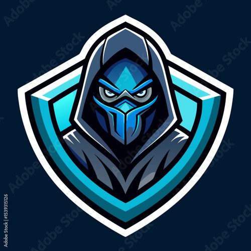 Blue hooded ninja mascot logo design