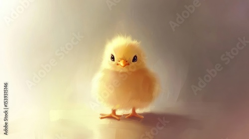 Cute chick in soft light.  Possible use Children's book illustration