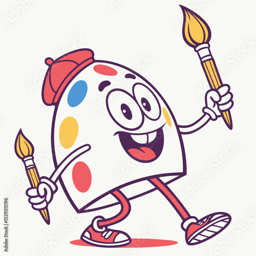 Happy artist paint palette cartoon character