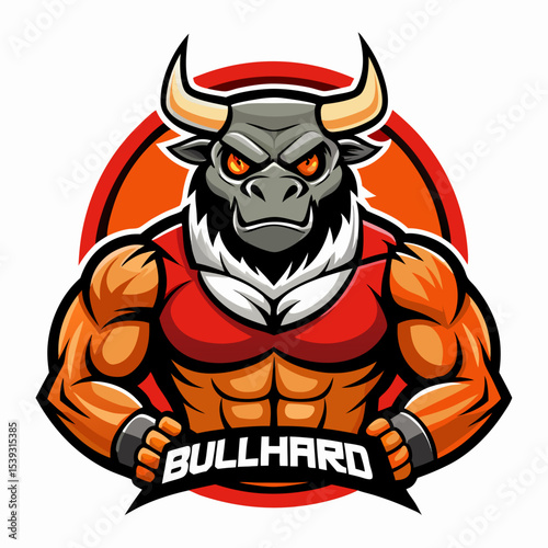 Muscular bull mascot logo design for fitness