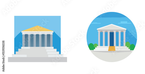 Modern courthouse building with grand symmetrical design vector art set photo