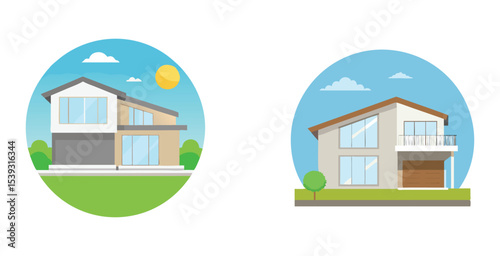 Modern duplex house exterior with clean lines home design vector art set