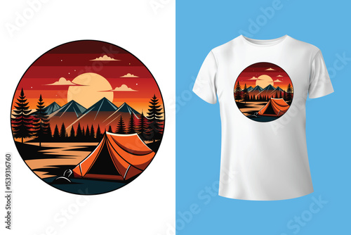 Starry night camping t shirt Design. Vector t shirt Design.