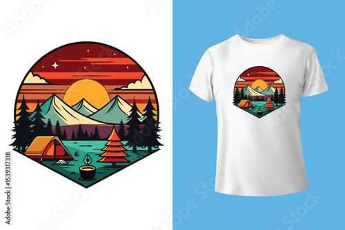 Starry night camping t shirt Design. Vector t shirt Design.