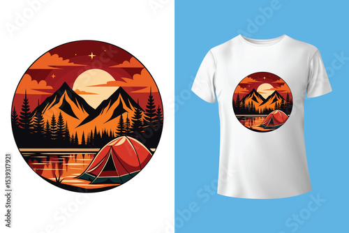 Starry night camping t shirt Design. Vector t shirt Design.