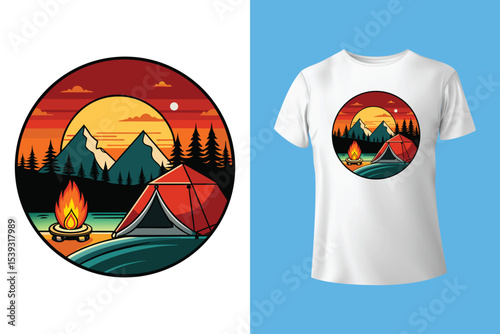 Starry night camping t shirt Design. Vector t shirt Design.