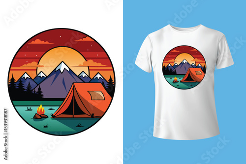Starry night camping t shirt Design. Vector t shirt Design.