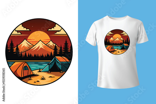 Starry night camping t shirt Design. Vector t shirt Design.