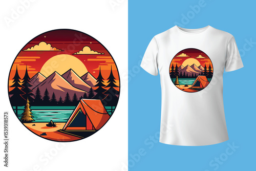 Starry night camping t shirt Design. Vector t shirt Design.