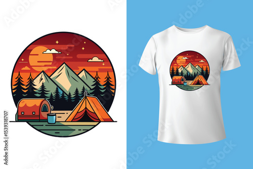 Starry night camping t shirt Design. Vector t shirt Design.