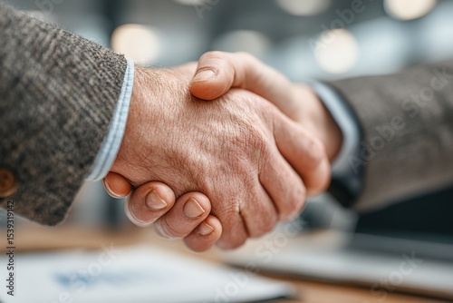 Close up of two businessmen engaging in a handshake, representing a successful partnership and the culmination of a fruitful agreement