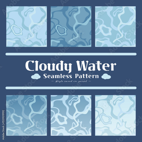 Cloudy Water Surface Abstract Vector Illustration Pattern Set - Seamless Soft Blue Background for Summer and Rainy Season