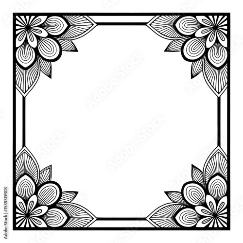 Elegant Floral Frame: A sophisticated square frame, meticulously decorated with intricate floral motifs, poised to add a touch of classic refinement to any artistic endeavour.