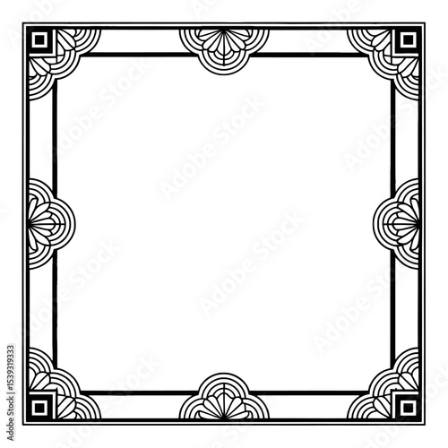 Elegant Geometric Frame: A striking, symmetrical geometric frame in a minimalist style. Featuring clean lines, intricate corner designs. Perfect for adding a touch of elegance to any design.
