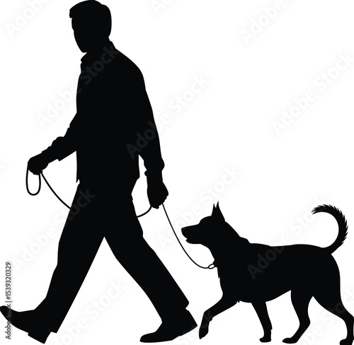 Man Walking Dog Silhouette Vector – Leash Pet Companion Clipart