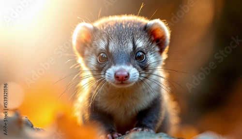 Adorable Baby Ferret in Golden Hour