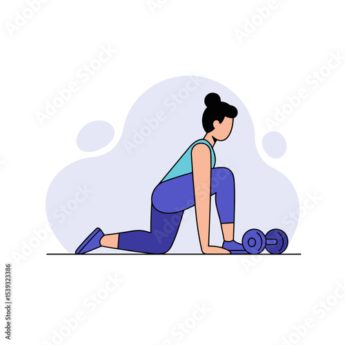 Woman, Training, Doing lunge exercise with dumbbells, Isolated on transparent background, Home fitness & wellness concept, For design, web, apps, blogs, health, articles