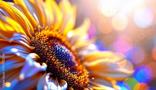 Illuminated Sunflower A Close-Up Macro Photography