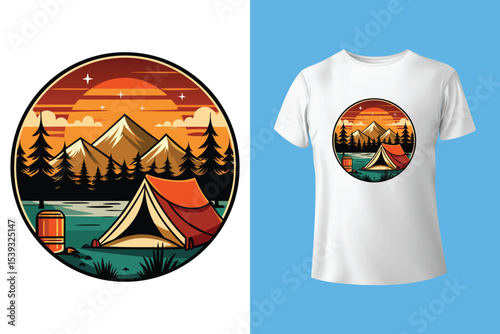 Nature embrace our camping grace. Camping t-shirt design Vector graphics. Shirt design, T shirt Design vector, apparel, outdoor, adventure, camp. Nature