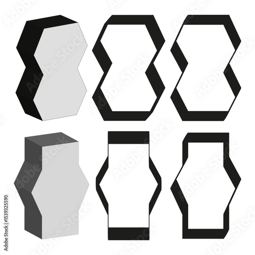 Layered shape icon. Shadow depth figure. Vector geometric form. Abstract contrast design.