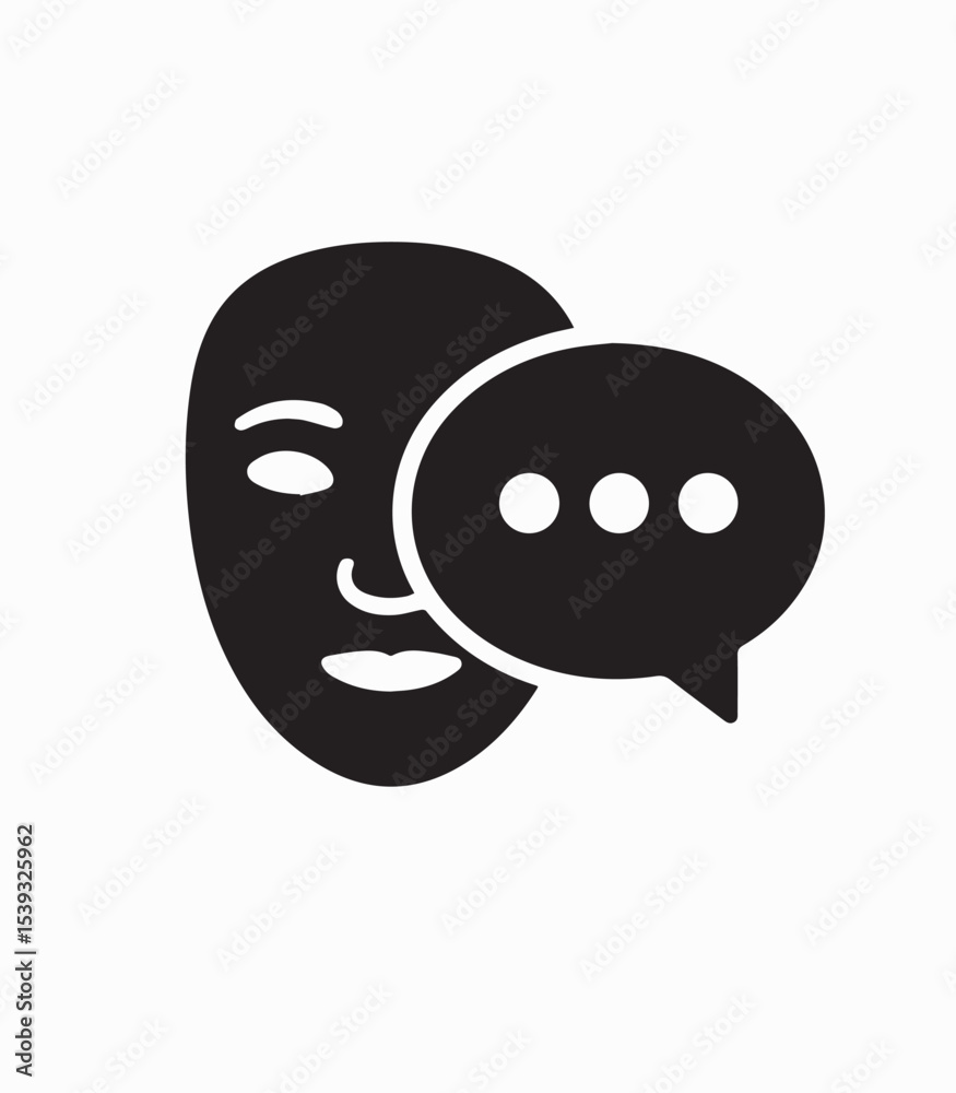 Fototapeta premium Illustration of a black silhouette face with a speech bubble containing three dots next to it
