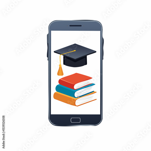 A phone showing educational icons on the screen, symbolizing mobile learning apps and study tools.