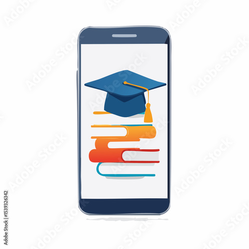 A phone showing educational icons on the screen, symbolizing mobile learning apps and study tools.