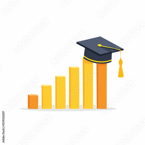 A progress bar with a graduation cap icon, showing growth in an educational journey.