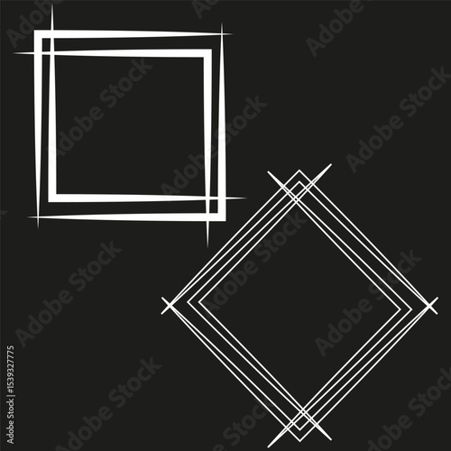 Intersecting square frames. Abstract line borders. Geometric vector shapes. Black white layout.
