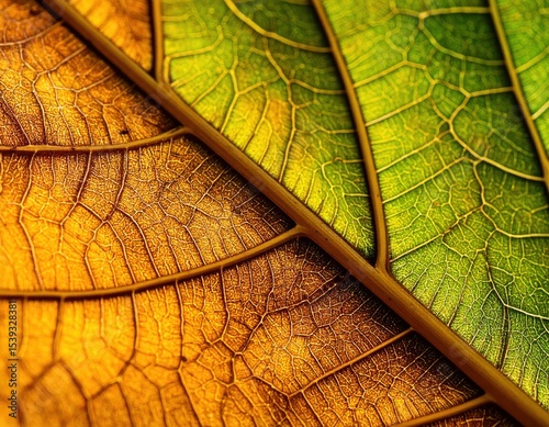 Close-up leaf vein detail, vibrant colors