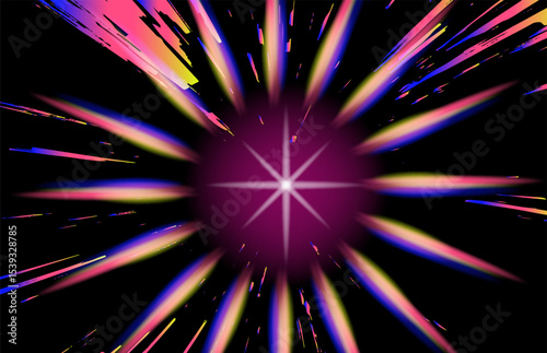 Retrofuturistic abstract illustration in vaporwave style: vibrant streaks of pink radiate from a glowing magenta center, creating a sense of cosmic motion and intensity.