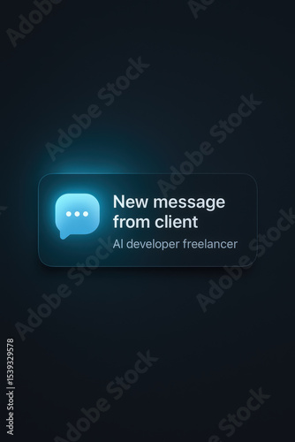 New message notification for ai developer freelancer from client on dark background with glowing chat icon and modern interface design