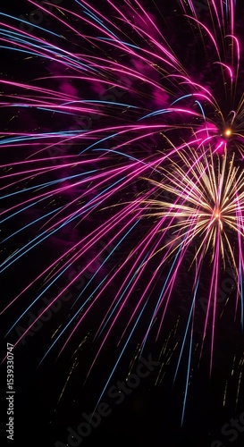 Bright colorful fireworks at night celebration event