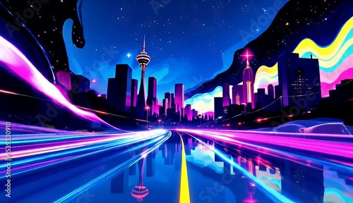 Neon City Nightscape Vibrant Metropolis at Night