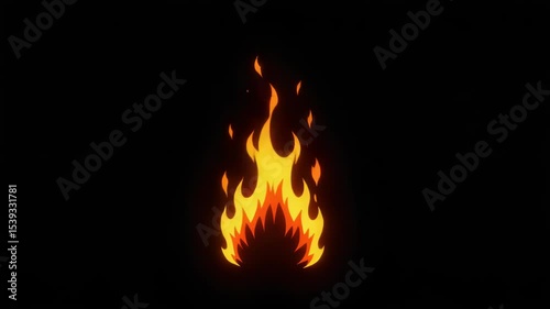 Animated Flame: Vibrant Cartoon Fire on Black. Cartoon Fire. Anime Fire with orange flames suitable for video editing, special effects, movie productions.	