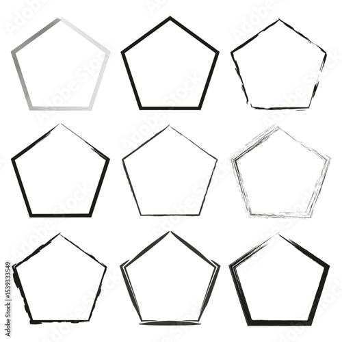 Pentagon shape collection. Abstract Vector geometry. Assorted polygon set. Minimalist outline graphic.
