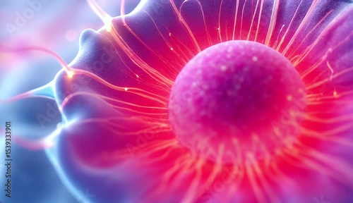 Microscopic Cell Structure A vibrant depiction of a cell's intricate network and glowing core.