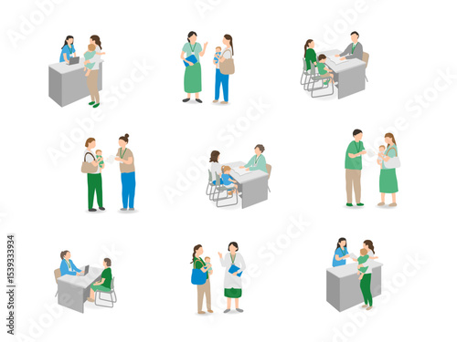 Parenting support consultation scene with mother and child – welfare color version