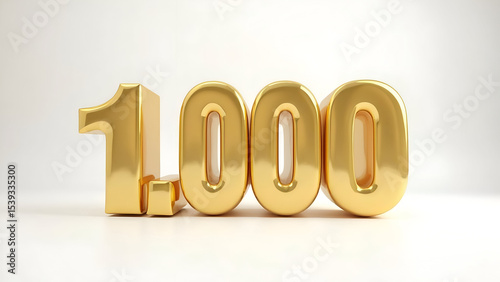 Gold Metallic Rendering of the Number One Thousand Symbolizing Success and Achievement
