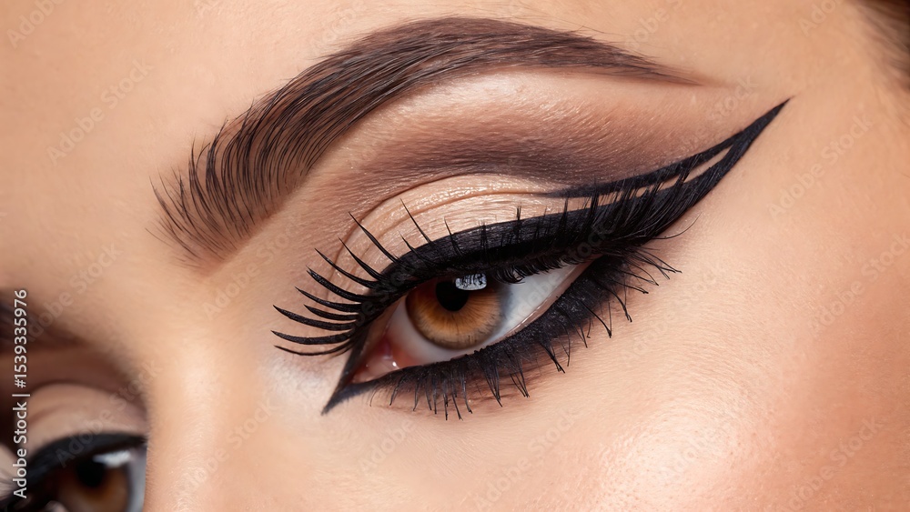 Fototapeta premium Close up of a woman's eye with dramatic eyeliner and eyeshadow