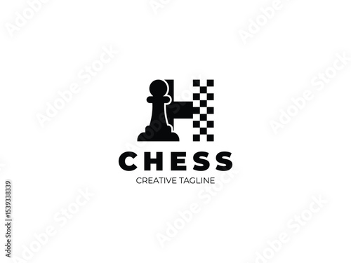 Letter H chess logo design with pawn and chess board