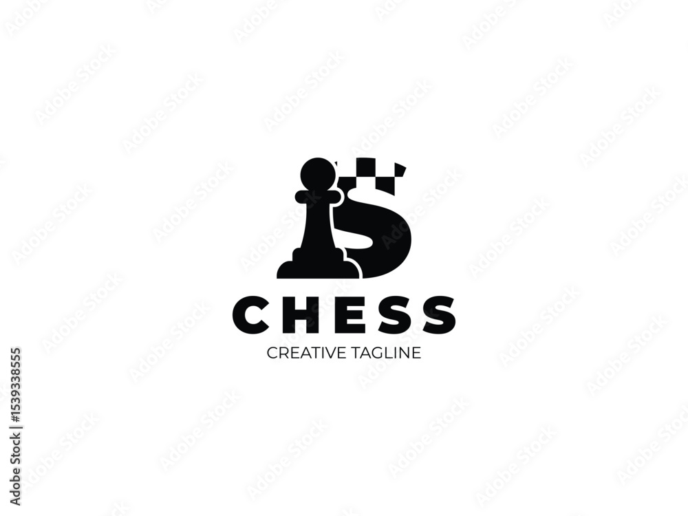 Fototapeta premium Letter S chess logo design with pawn and chess board