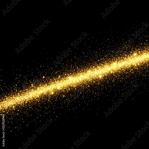 Golden glitter trail on black backdrop