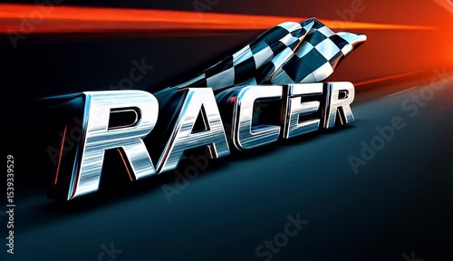A 3D render of the word 'Racer' with a checkered flag, symbolizing speed and competition.
