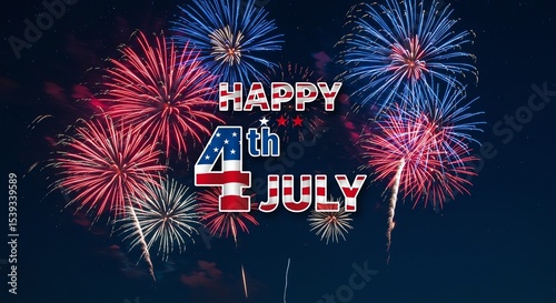 Happy Fourth of July fireworks display illustration