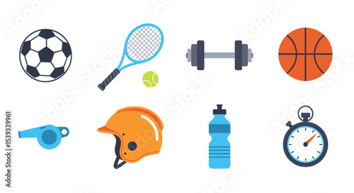 Illustration showcasing various sports equipment and fitness related items