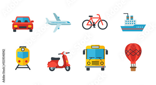 Illustration showing various modes of transportation including car plane