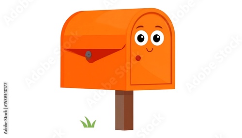 Cute Orange Mailbox Cartoon.