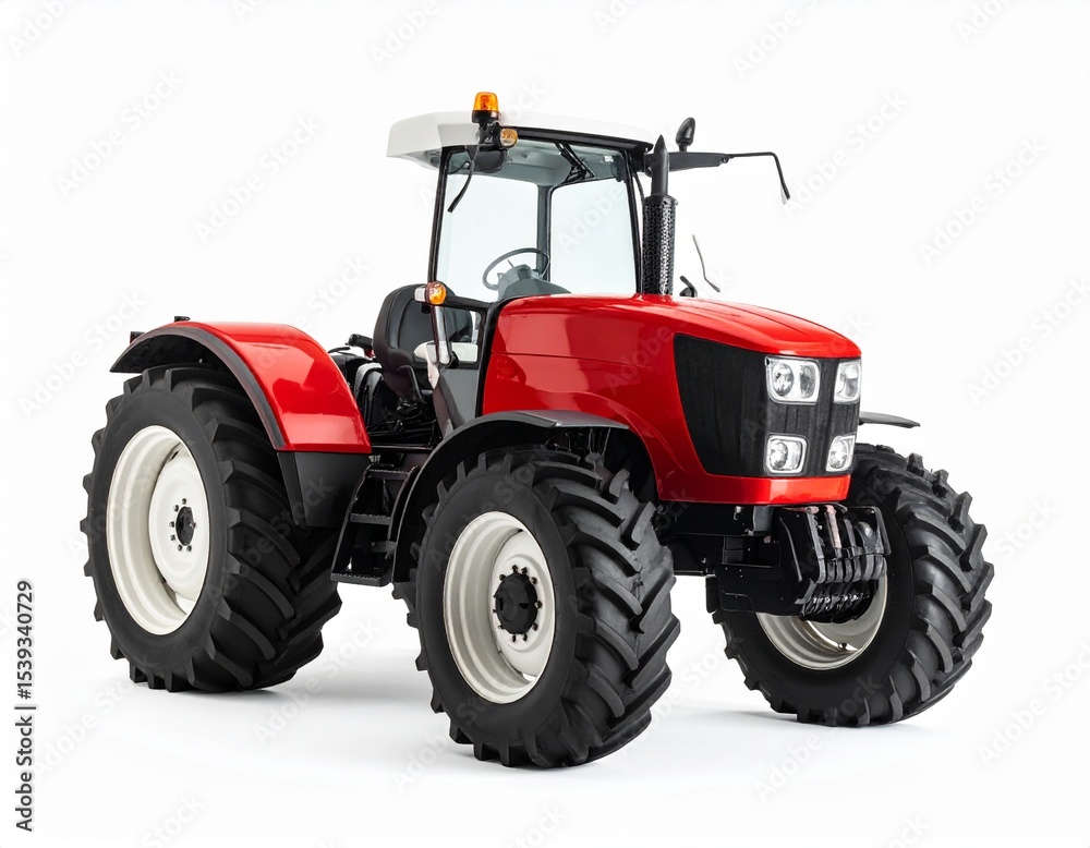 Obraz premium Red agriculture tractor machine isolated on white background