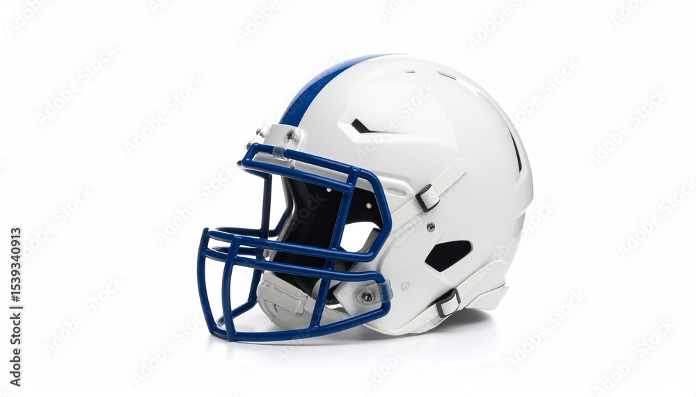Fototapeta premium side view white and blue football helmet mockup on white background,